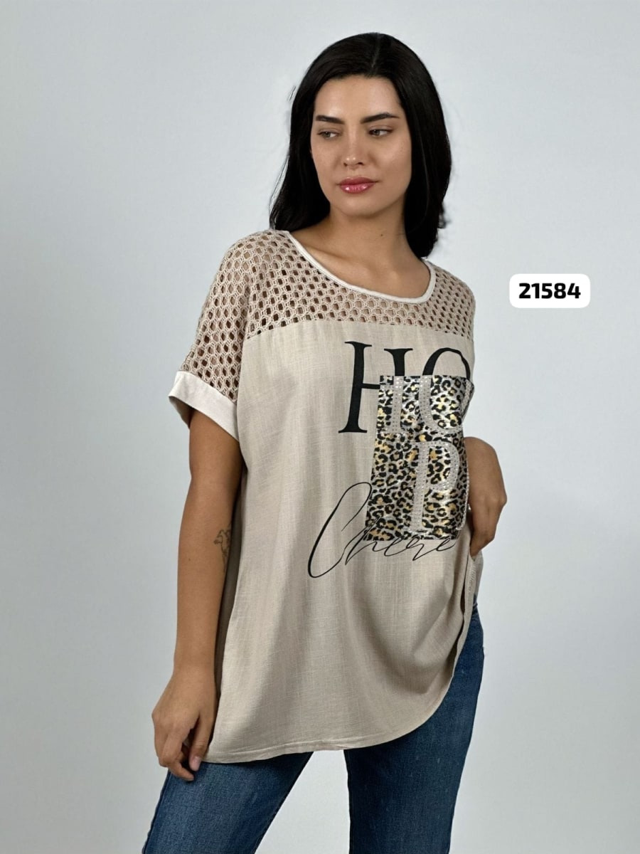 Polera Lino Parte Tejida HOPE Print A4-866