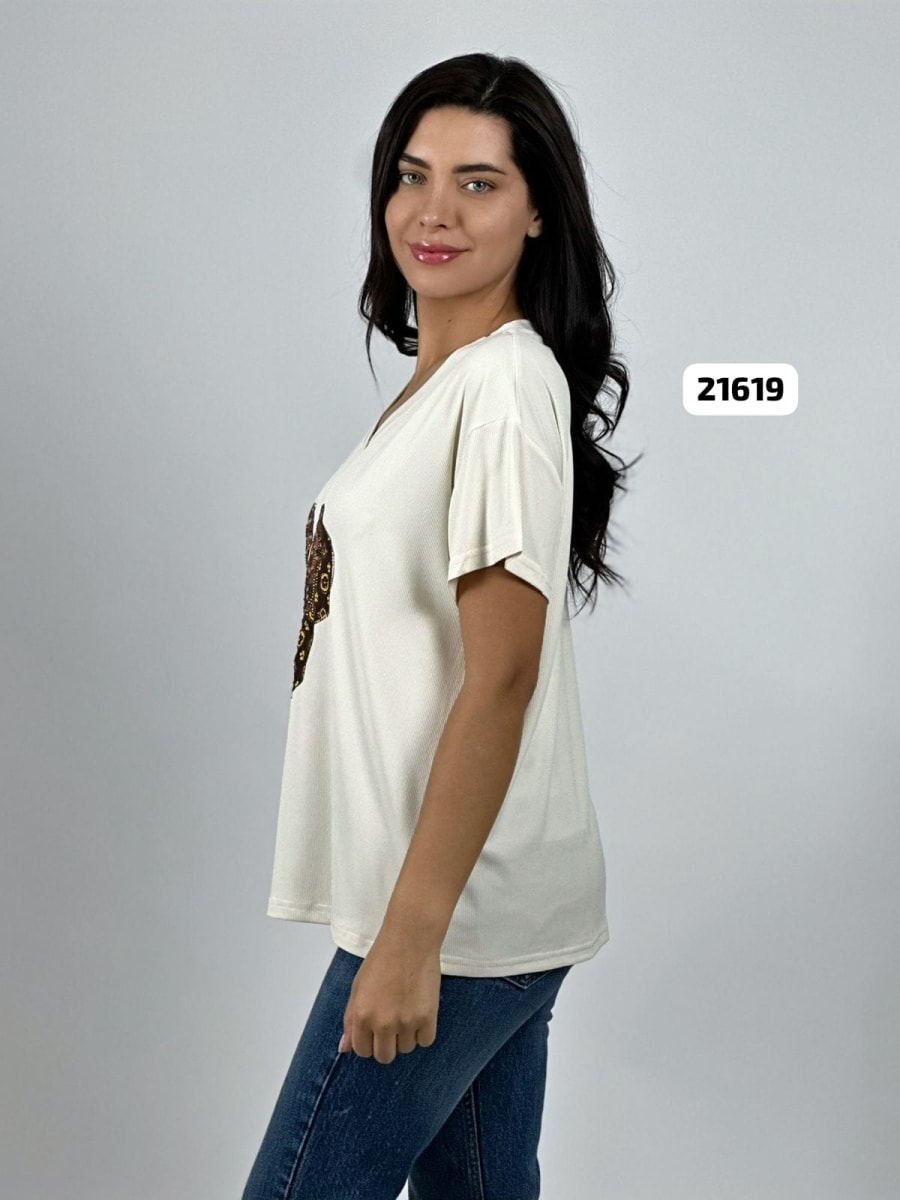 Polera Algodon Minnie Moño Print con Brillos A4-873