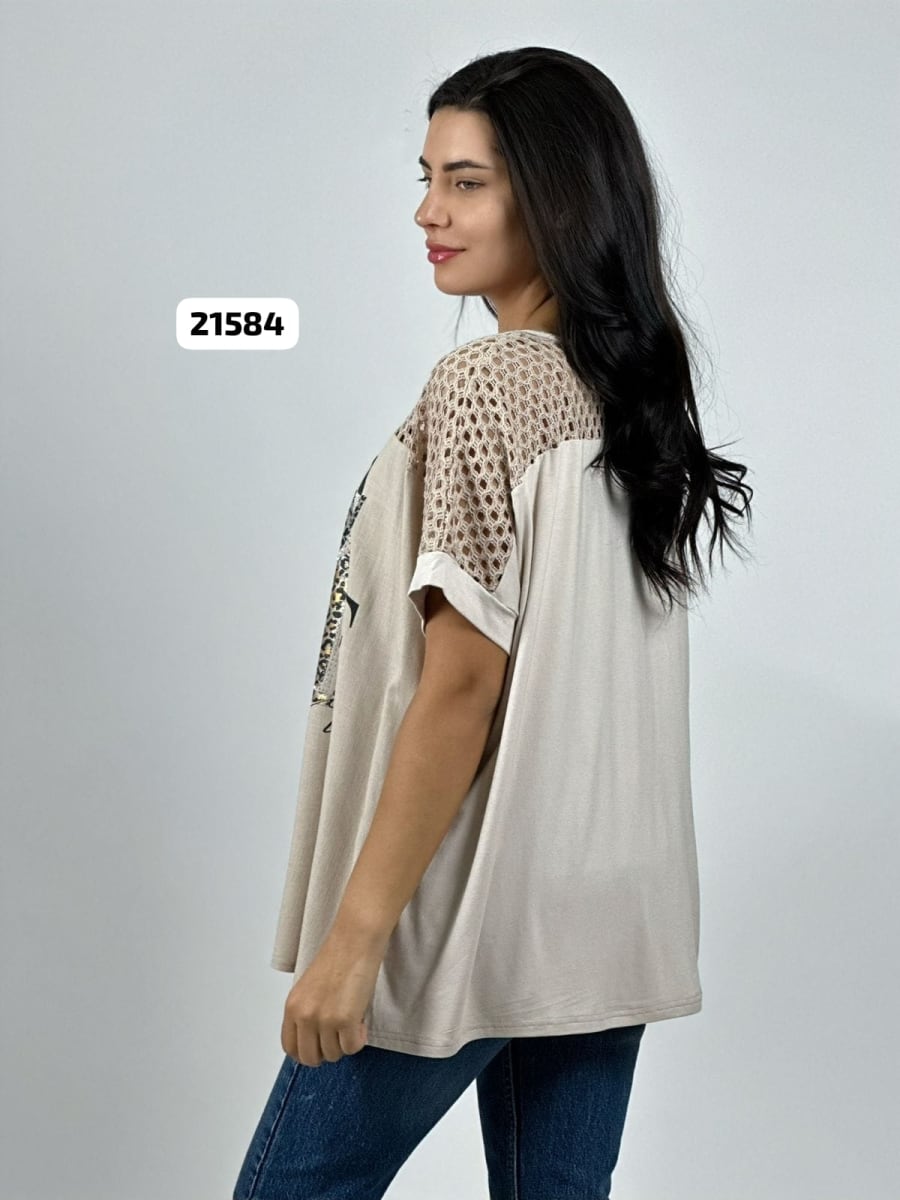 Polera Lino Parte Tejida HOPE Print A4-867