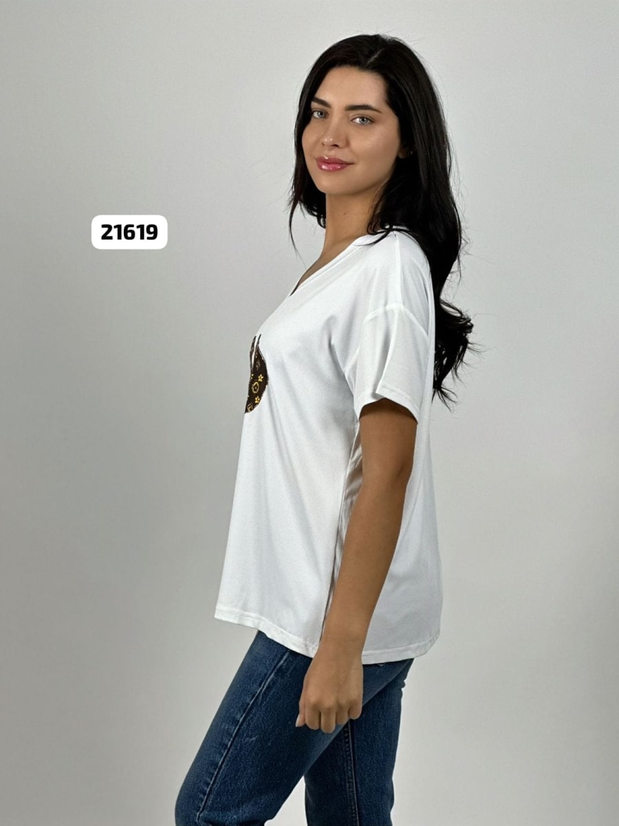 Polera Algodon Minnie Moño Print con Brillos A4-8712