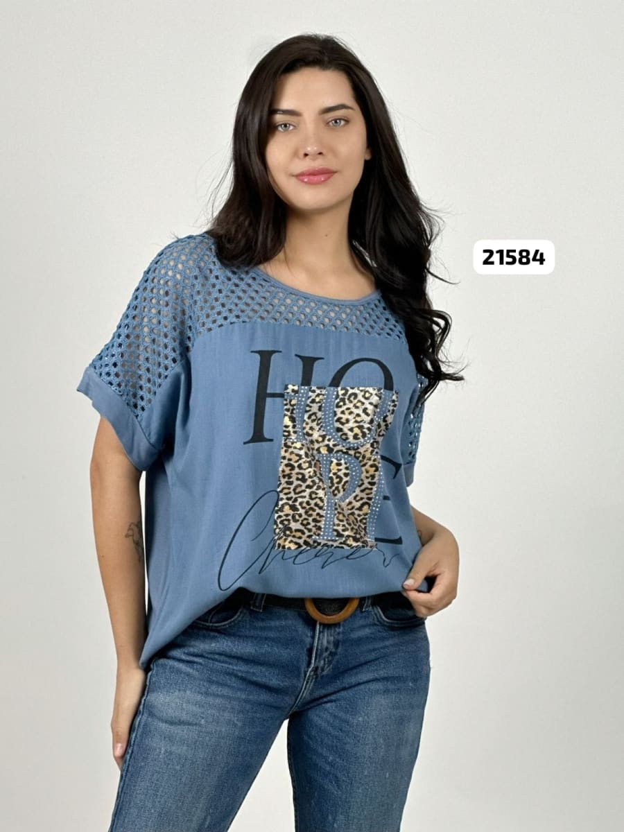 Polera Lino Parte Tejida HOPE Print A4-868