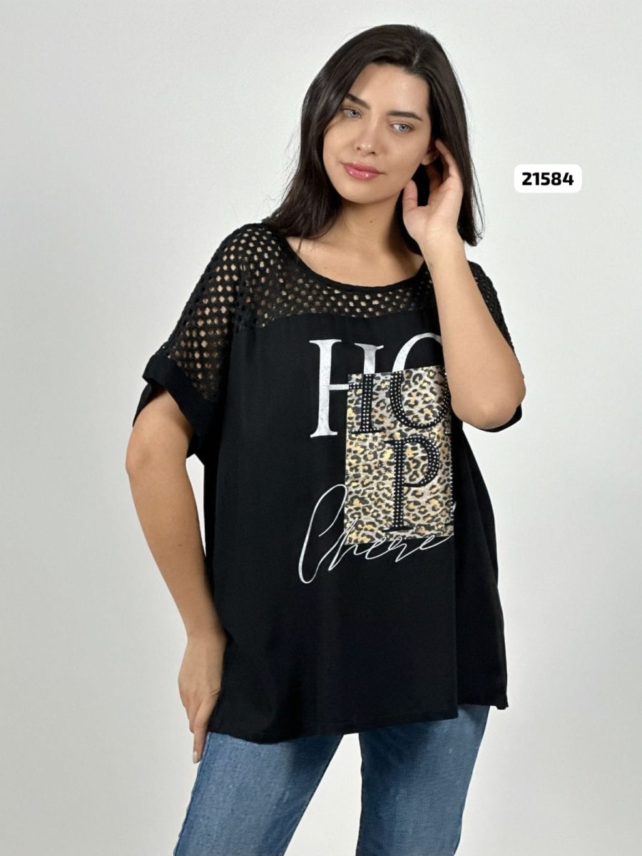 Polera Lino Parte Tejida HOPE Print A4-861
