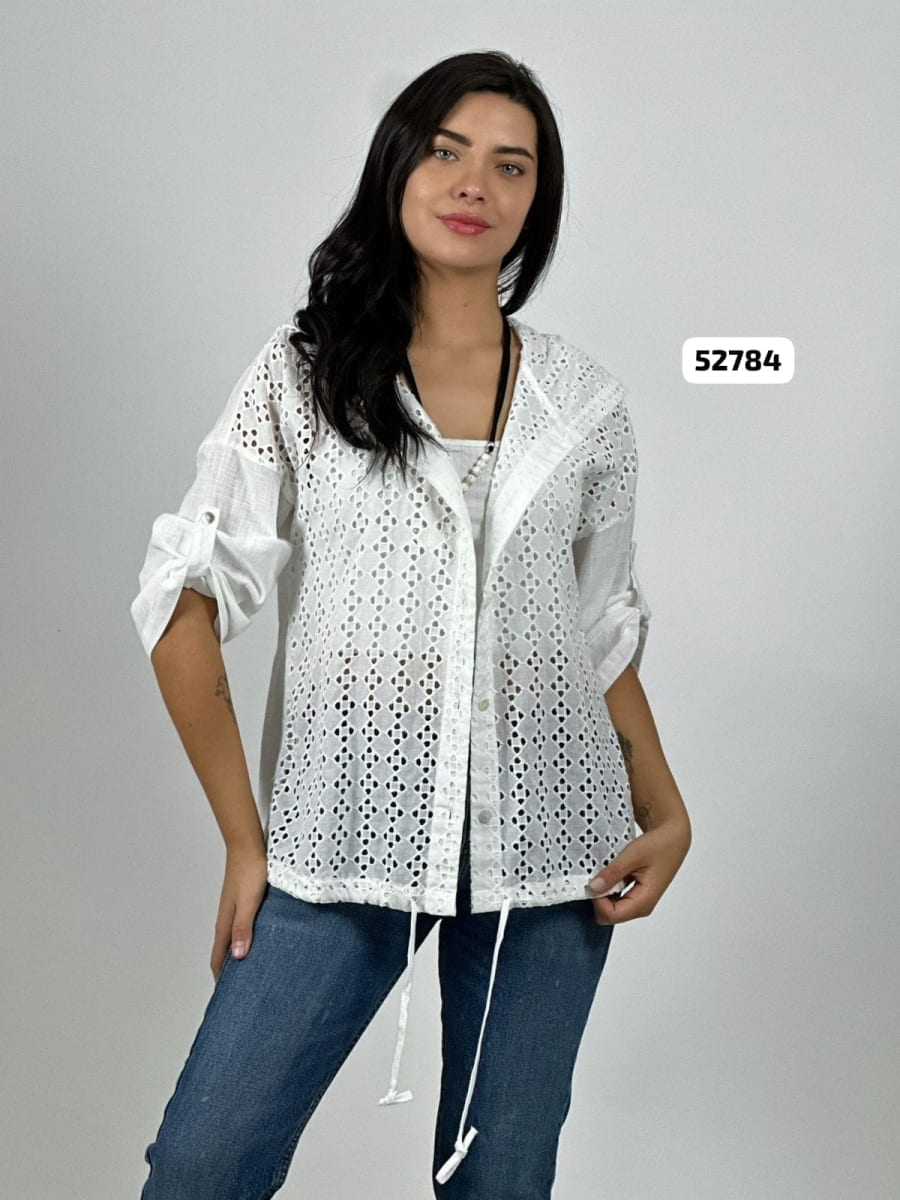 Blusa Lino Diseño Encaje con Capucha A3-647