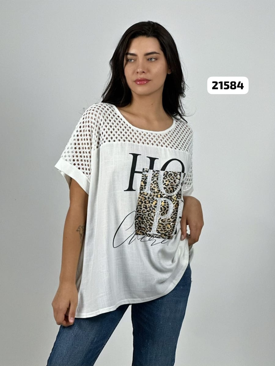 Polera Lino Parte Tejida HOPE Print A4-8612