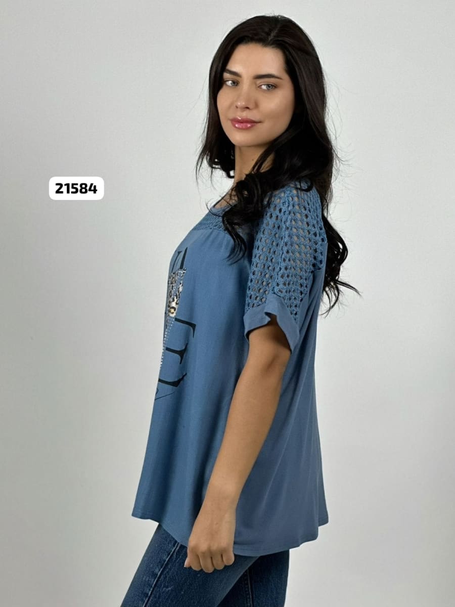 Polera Lino Parte Tejida HOPE Print A4-8610