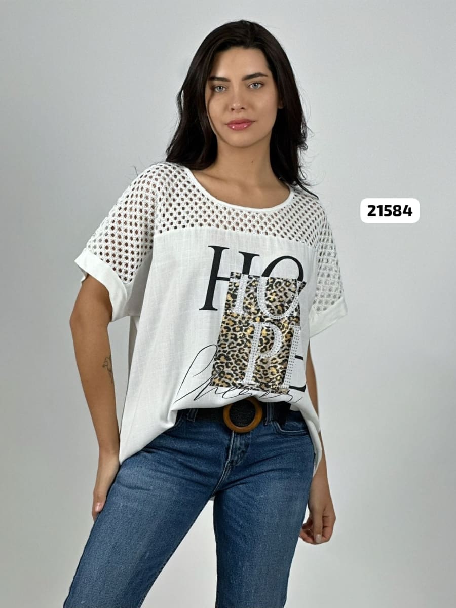 Polera Lino Parte Tejida HOPE Print A4-8611