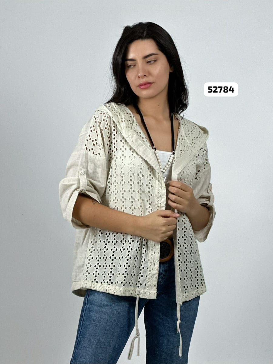 Blusa Lino Diseño Encaje con Capucha A3-641