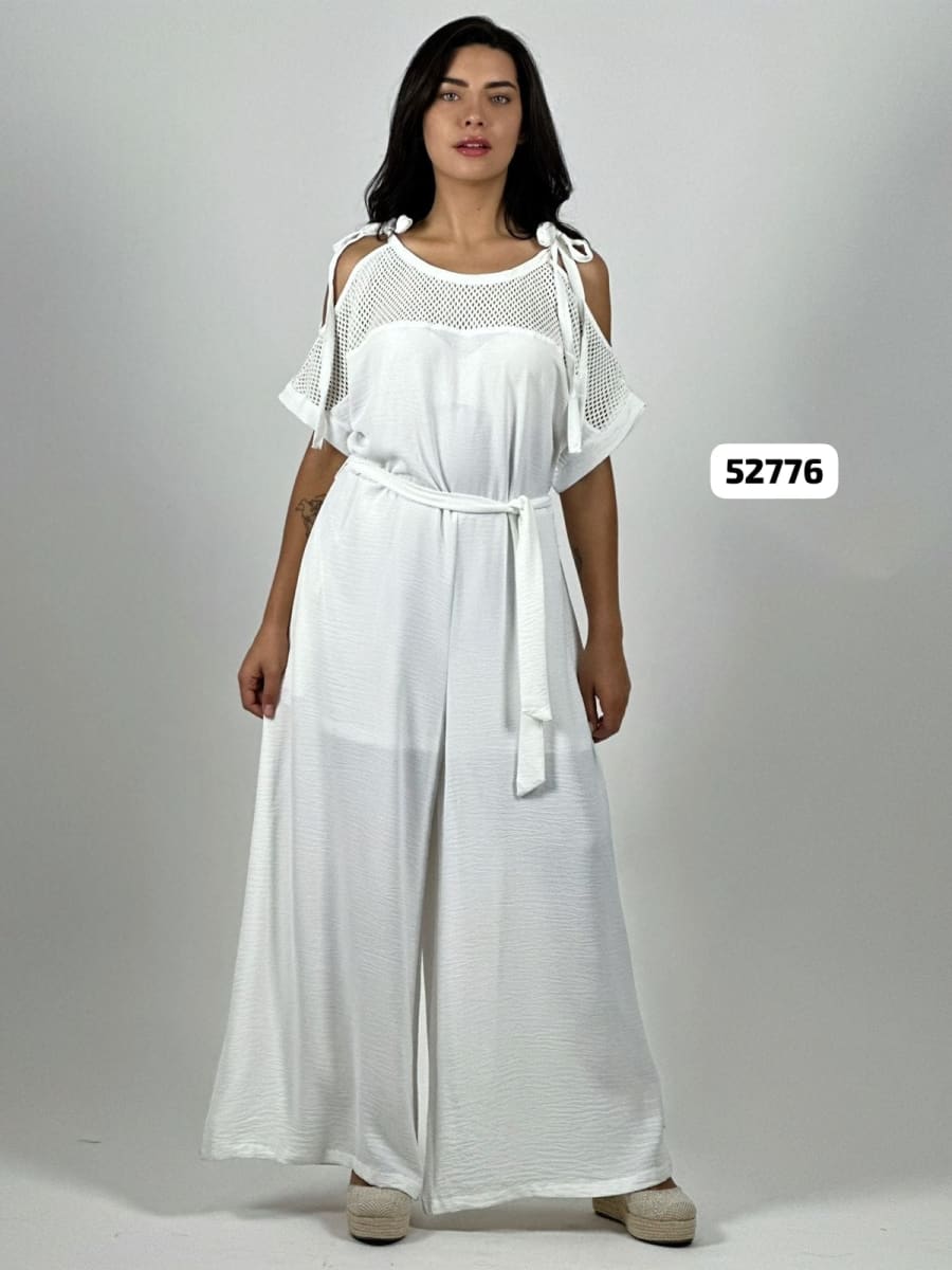 Enterito Crepe con Cinturon Encaje S/Hombros A4-835