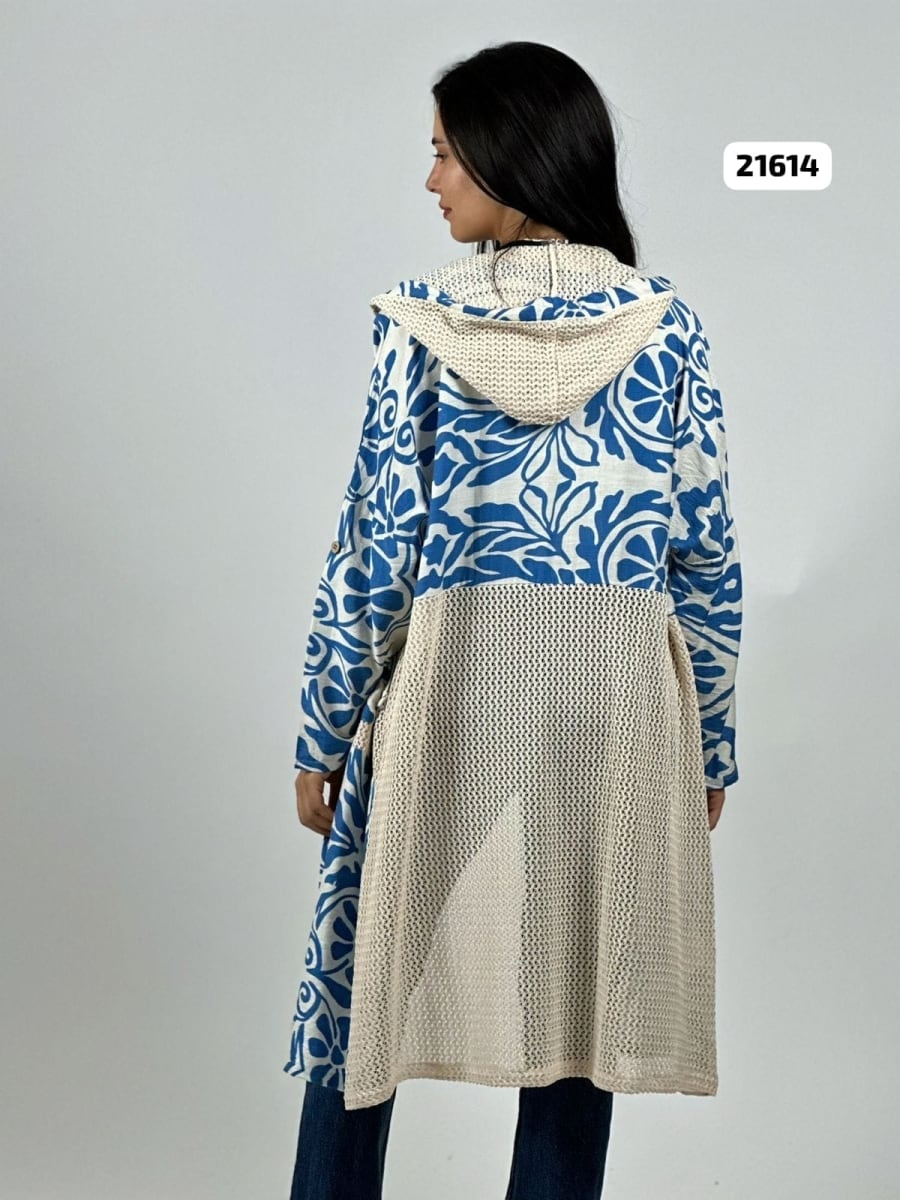 Tapado Casual Lino Tejido con Estampado Hojas A4-863