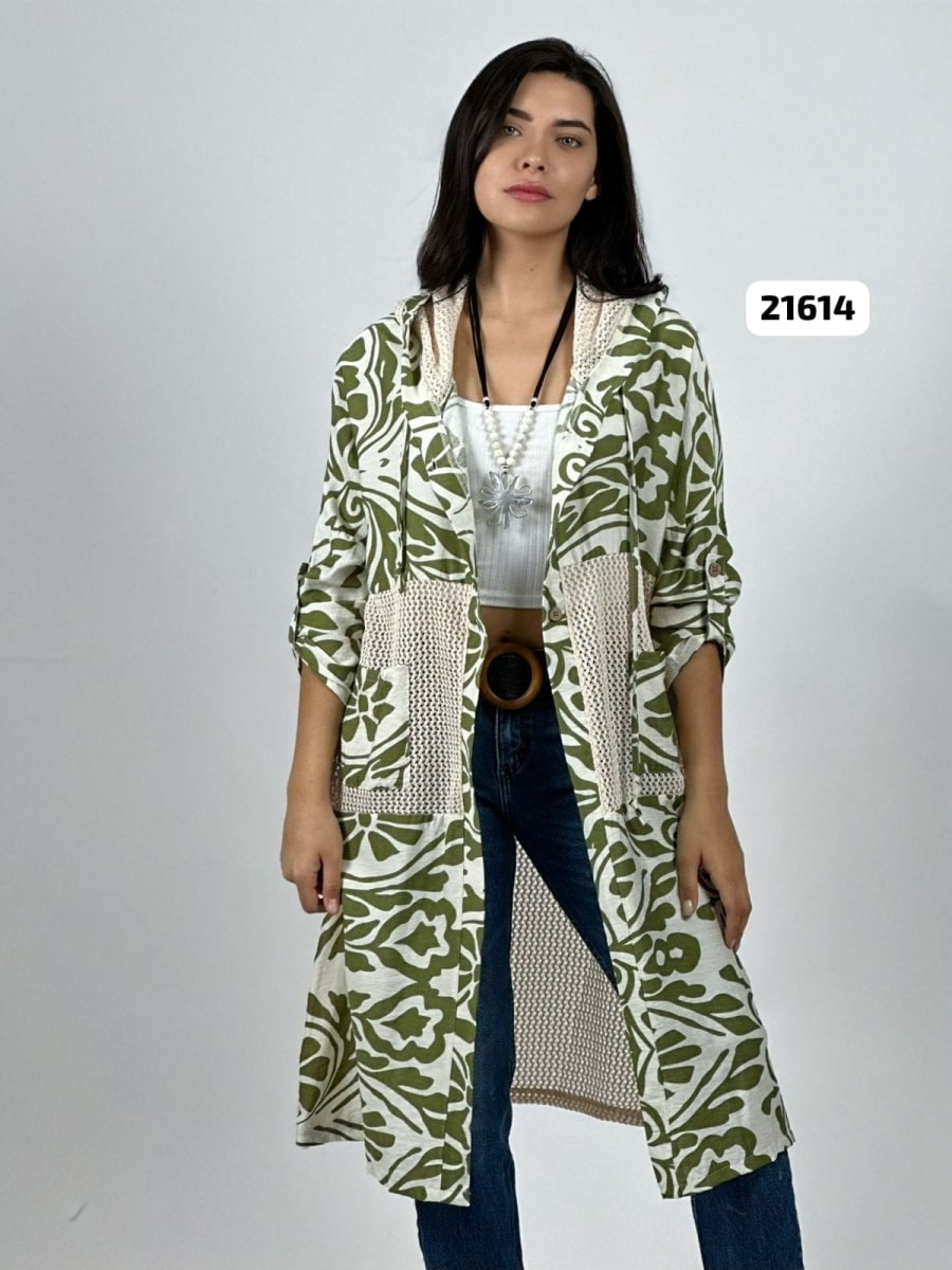Tapado Casual Lino Tejido con Estampado Hojas A4-864