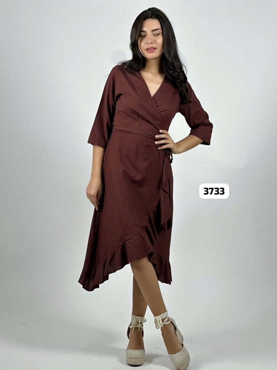 Vestido Formal Lino Amarre Cruzado C/Vuelos A3-824