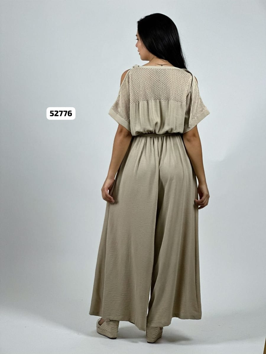 Enterito Crepe con Cinturon Encaje S/Hombros A4-8313