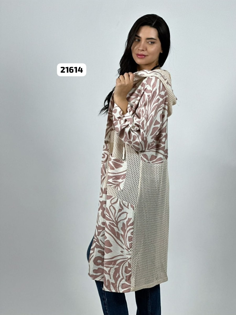 Tapado Casual Lino Tejido con Estampado Hojas A4-868