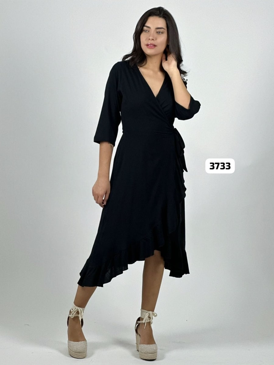 Vestido Formal Lino Amarre Cruzado C/Vuelos A3-826