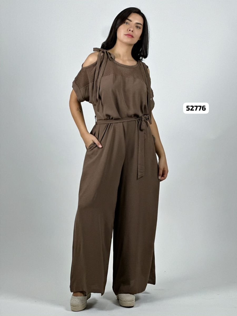 Enterito Crepe con Cinturon Encaje S/Hombros A4-839