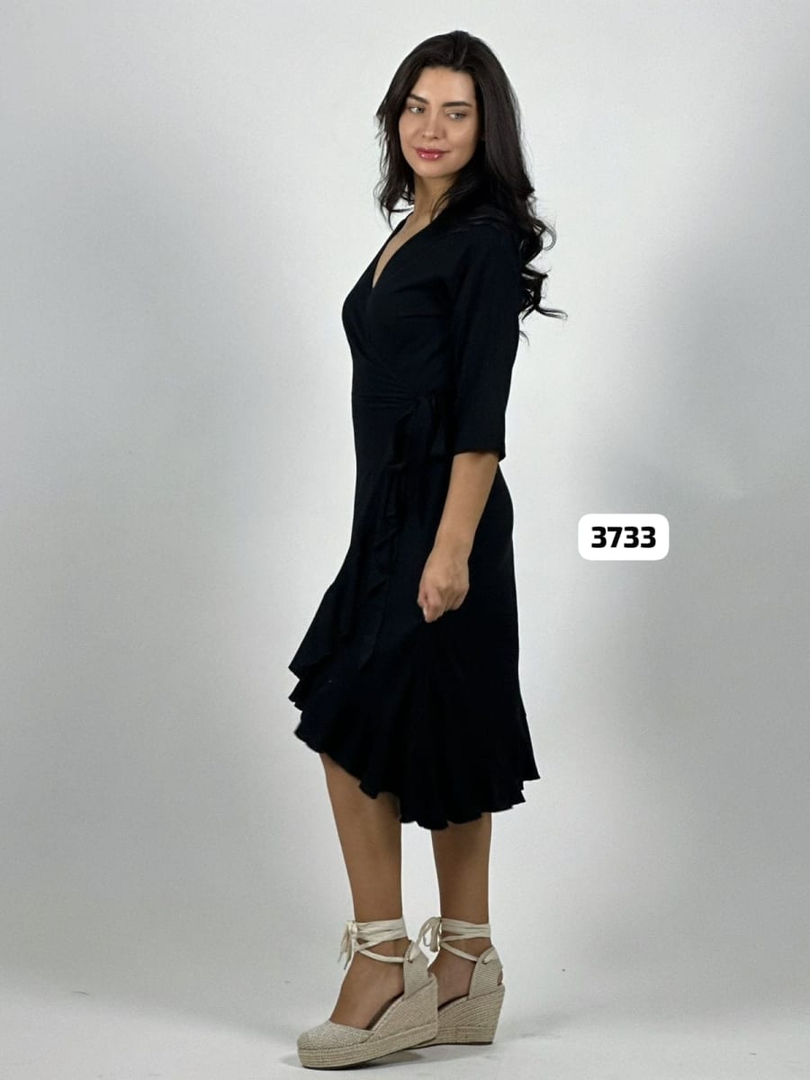 Vestido Formal Lino Amarre Cruzado C/Vuelos A3-827