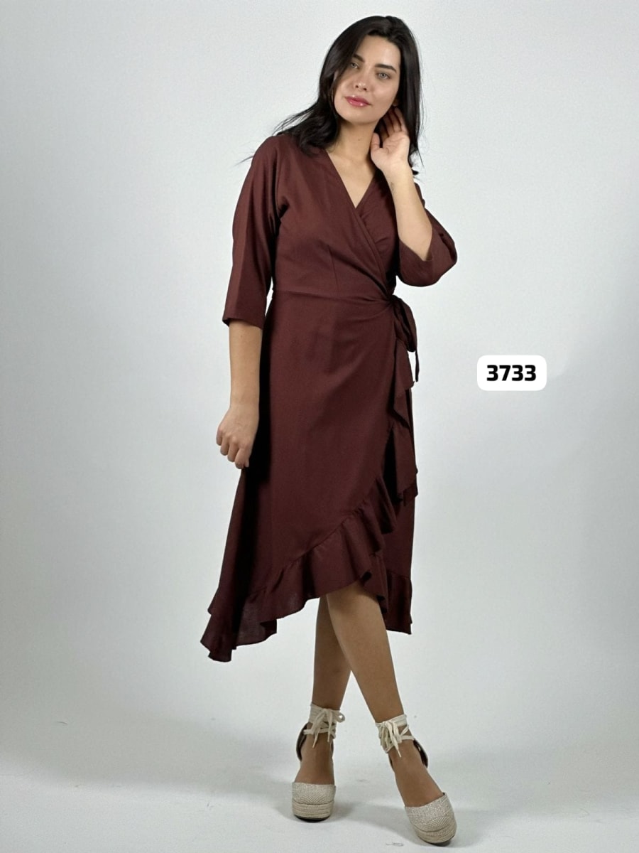 Vestido Formal Lino Amarre Cruzado C/Vuelos A3-821