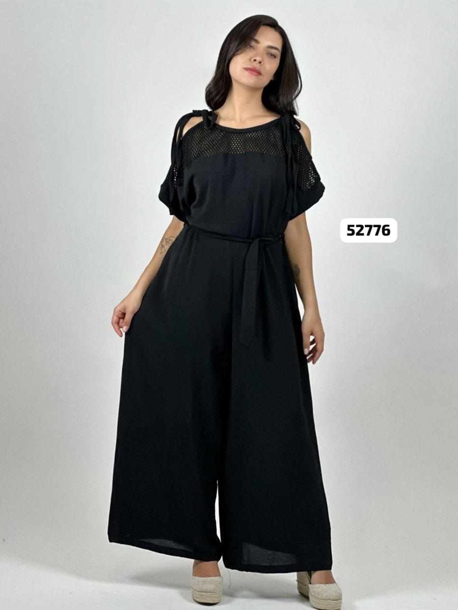 Enterito Crepe con Cinturon Encaje S/Hombros A4-832