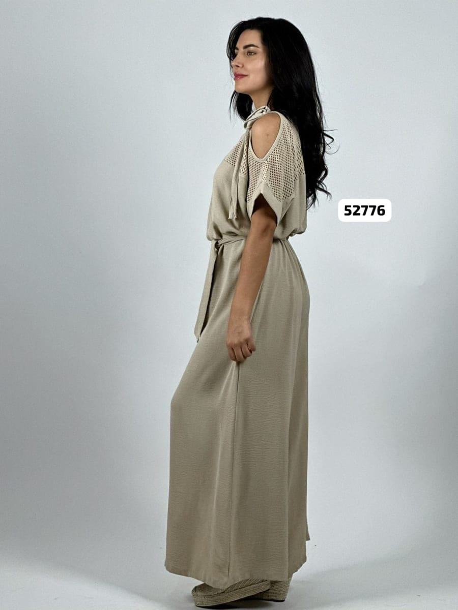 Enterito Crepe con Cinturon Encaje S/Hombros A4-8312