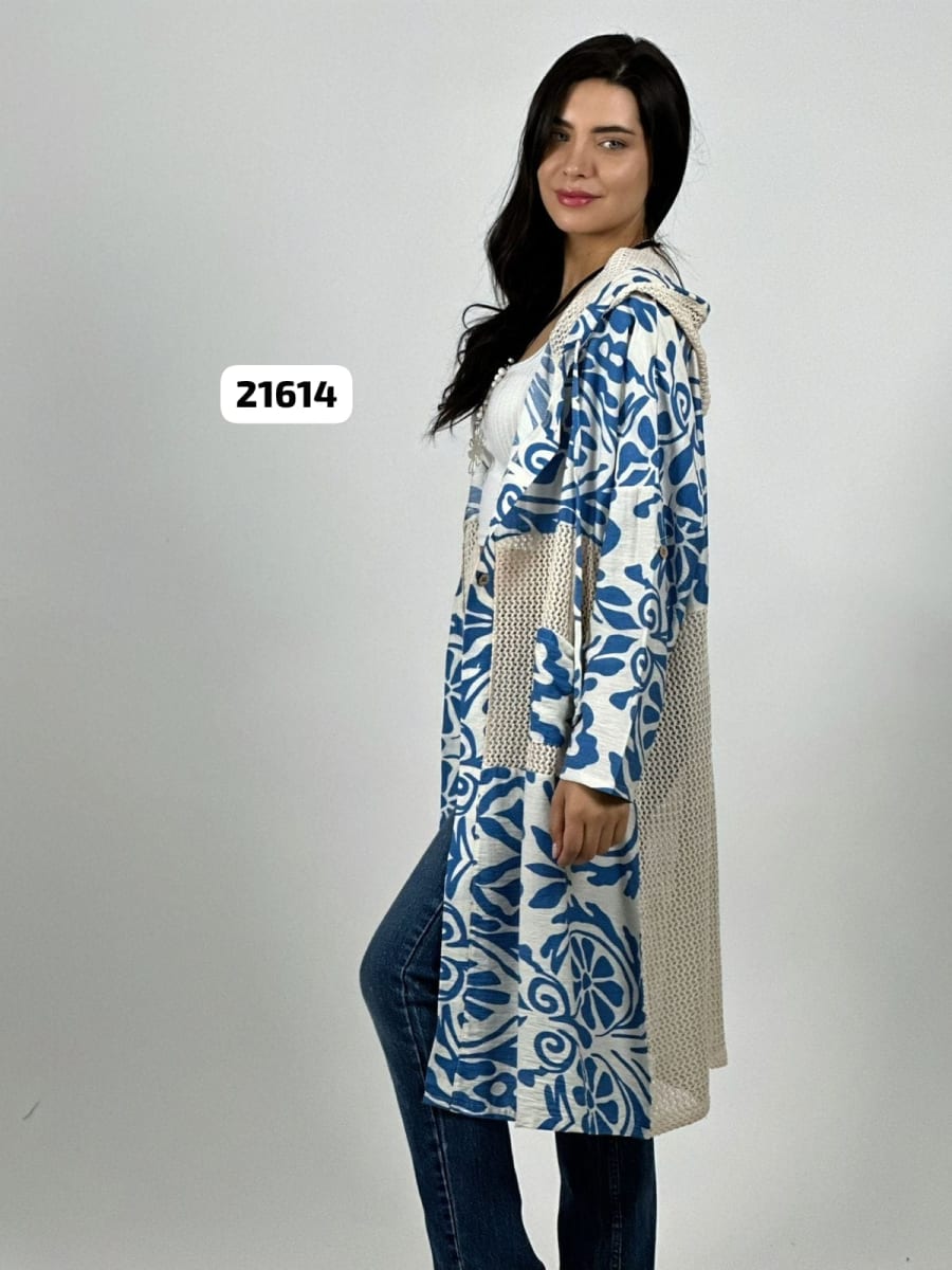 Tapado Casual Lino Tejido con Estampado Hojas A4-862