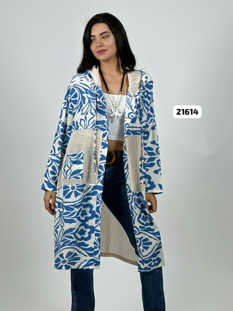 Tapado Casual Lino Tejido con Estampado Hojas A4-861