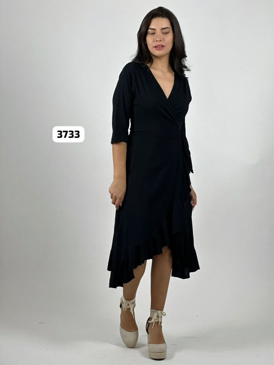 Vestido Formal Lino Amarre Cruzado C/Vuelos A3-825