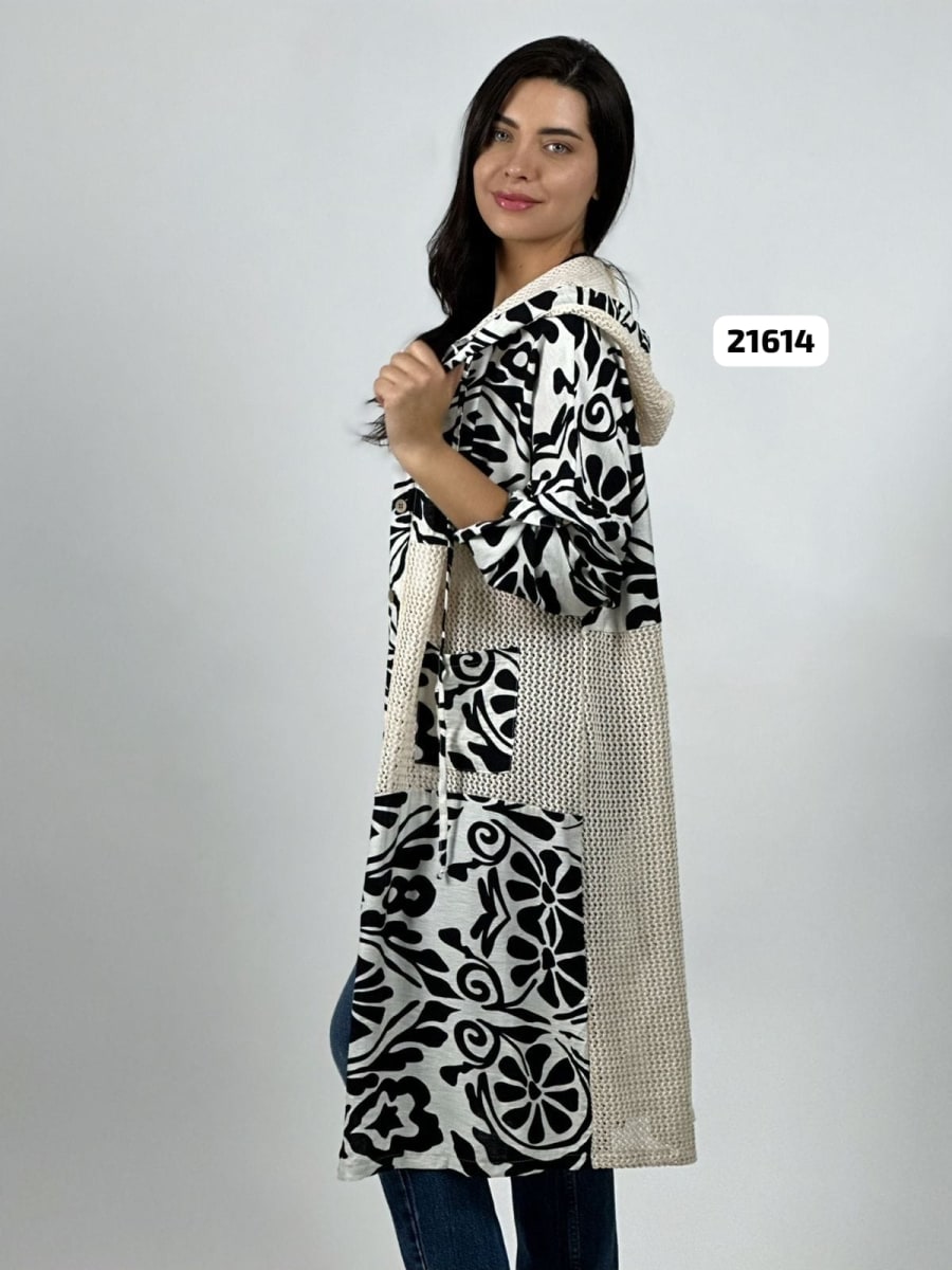 Tapado Casual Lino Tejido con Estampado Hojas A4-8611