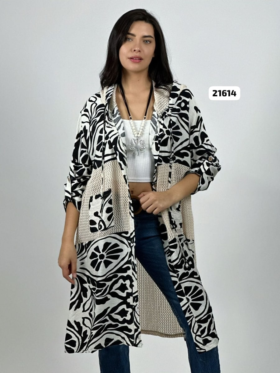 Tapado Casual Lino Tejido con Estampado Hojas A4-8610