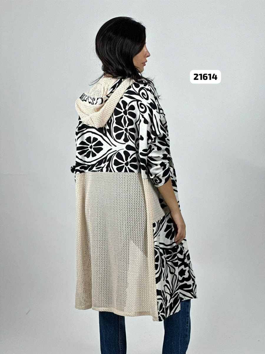 Tapado Casual Lino Tejido con Estampado Hojas A4-8612