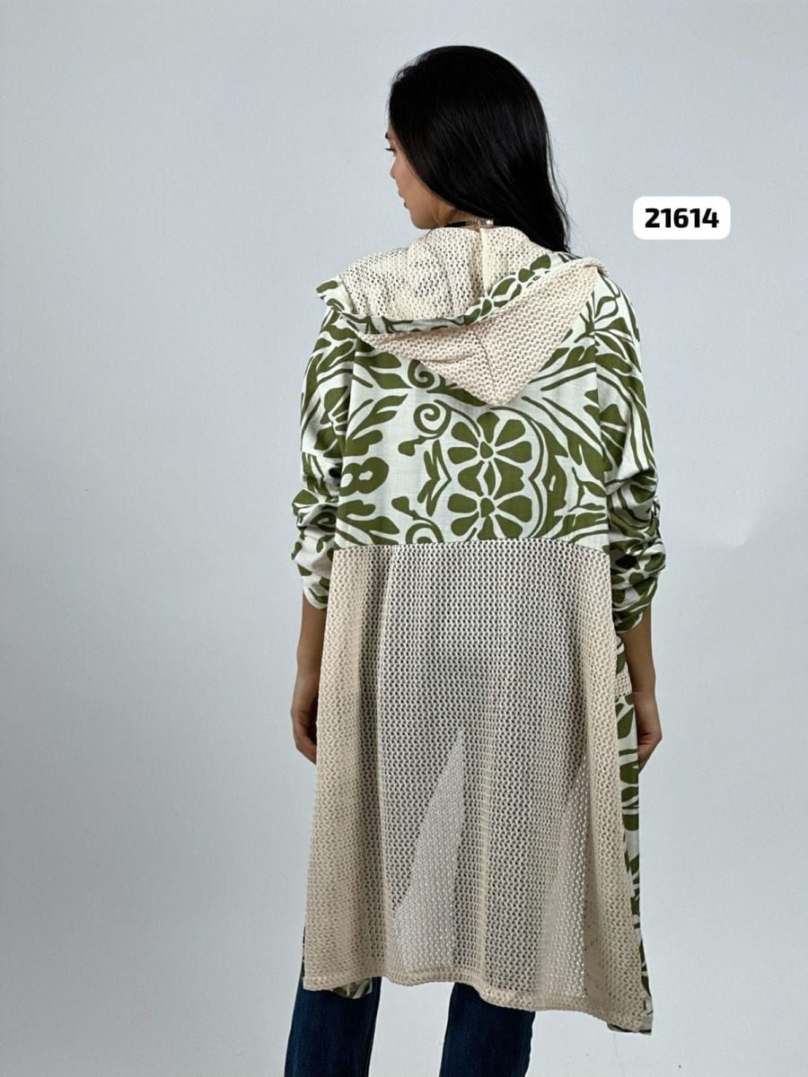 Tapado Casual Lino Tejido con Estampado Hojas A4-866