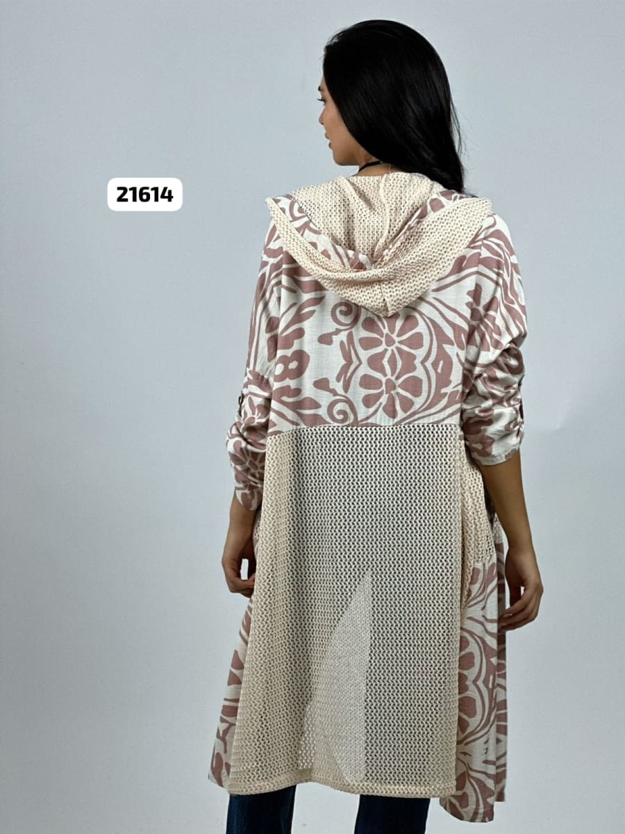 Tapado Casual Lino Tejido con Estampado Hojas A4-869