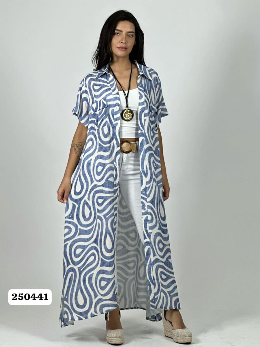 Vestido Viscosa Abotonado Estampado Ondas A4-921