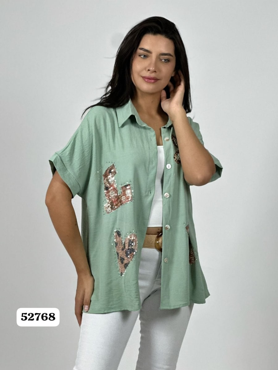 Blusa Crepe LOVE Print Chic con Brillos A1-101
