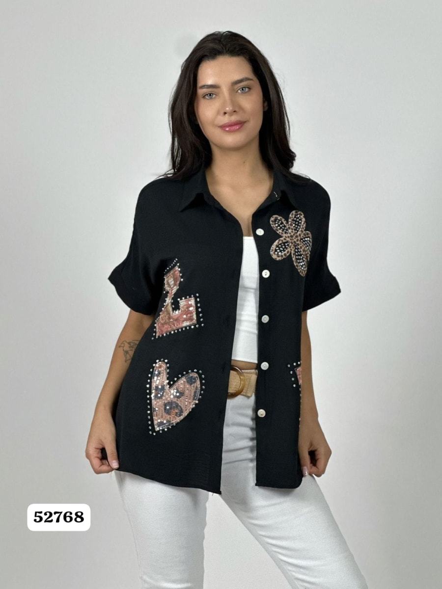 Blusa Crepe LOVE Print Chic con Brillos A1-105