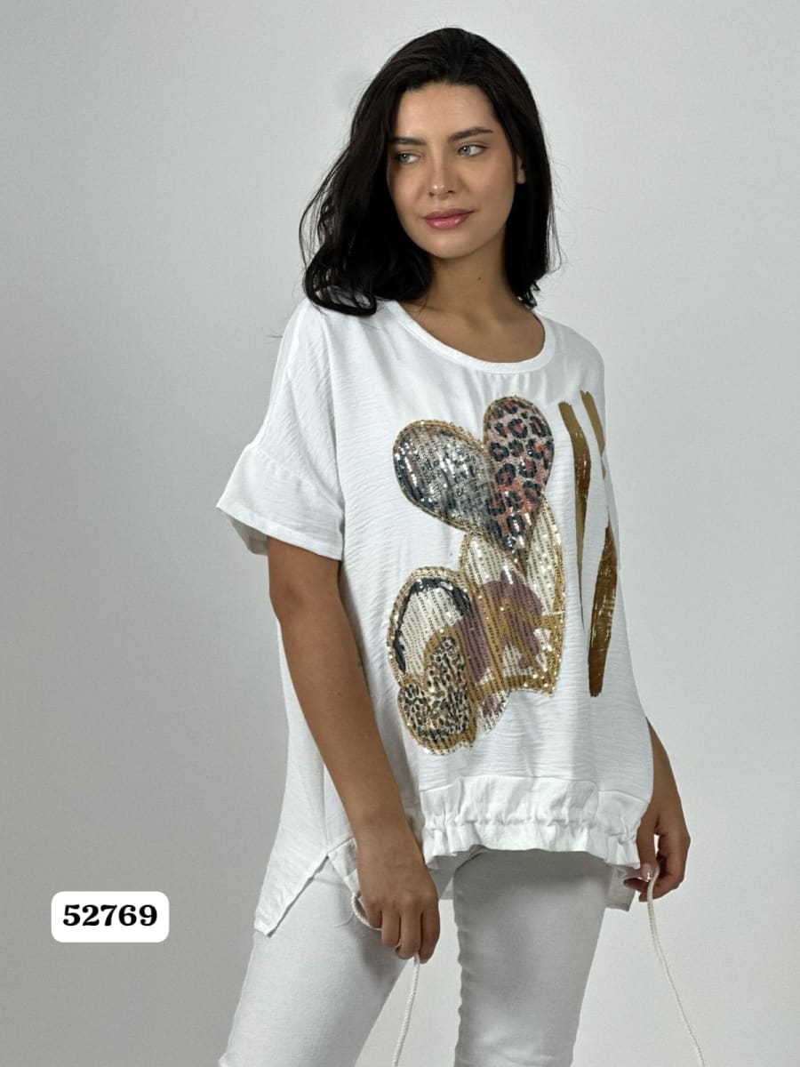 Polera Crepe Casual 3 Corazones Print/Hippie Chic A1-371