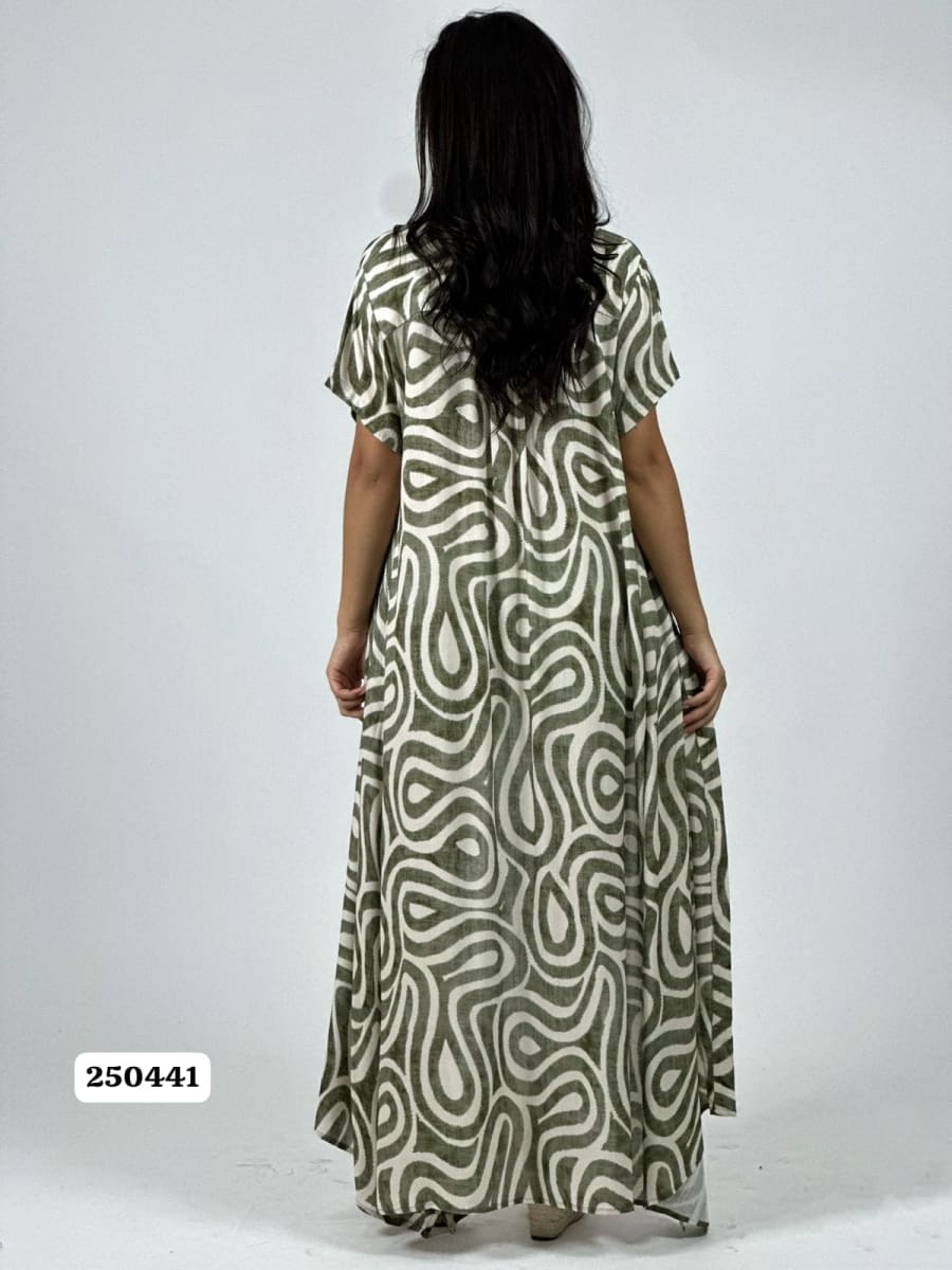 Vestido Viscosa Abotonado Estampado Ondas A4-926