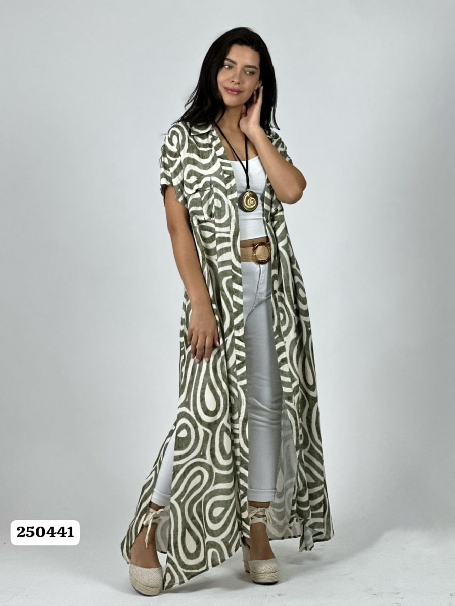 Vestido Viscosa Abotonado Estampado Ondas A4-924