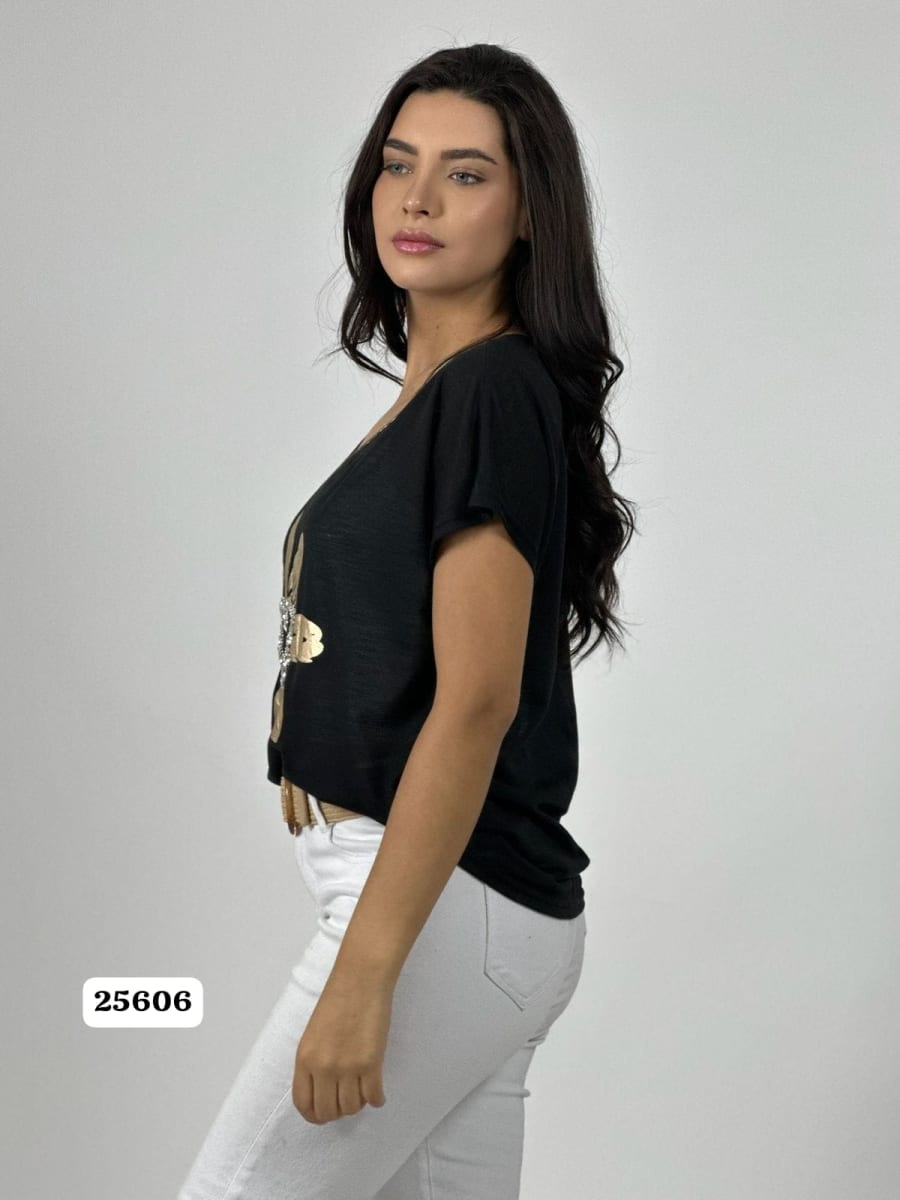 Polera Hilo Cuello Corazon Dorado A1-396