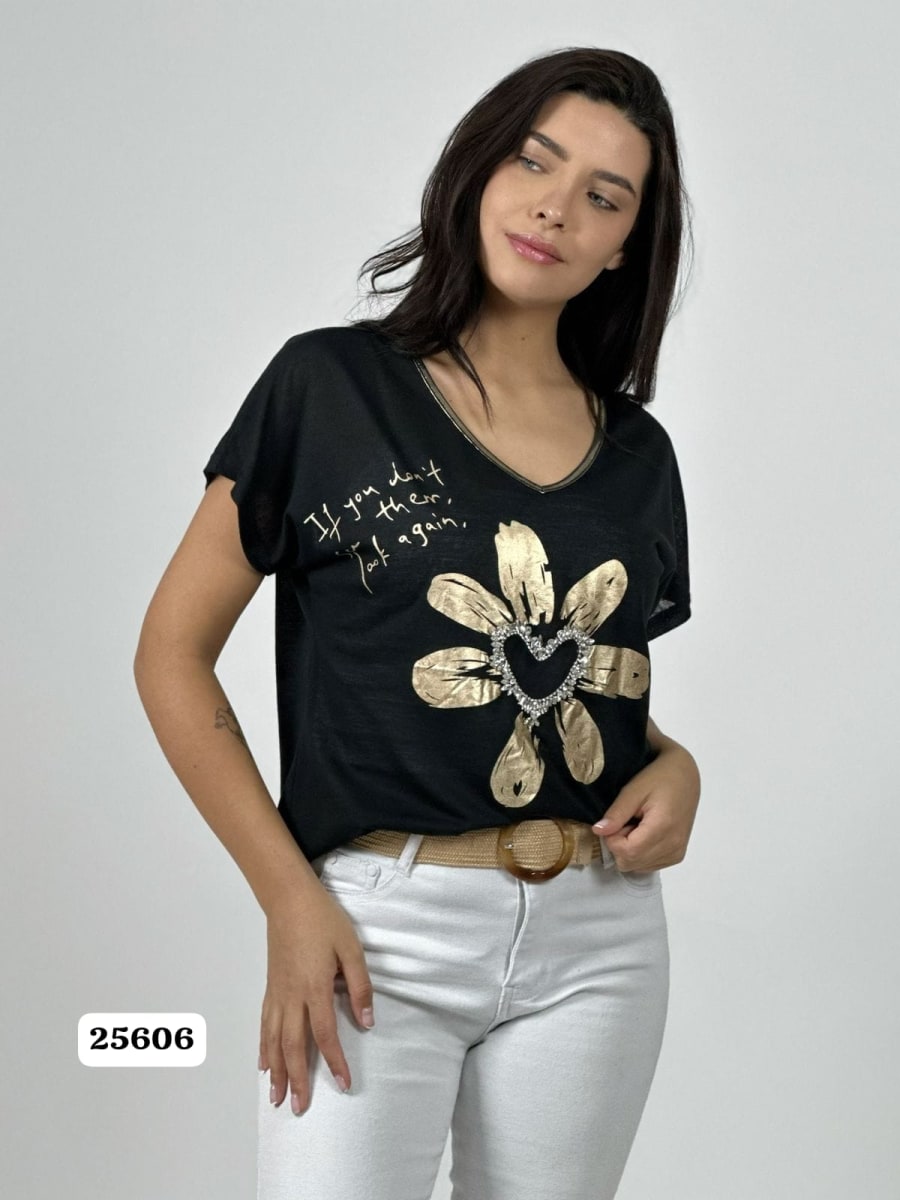 Polera Hilo Cuello Corazon Dorado A1-395