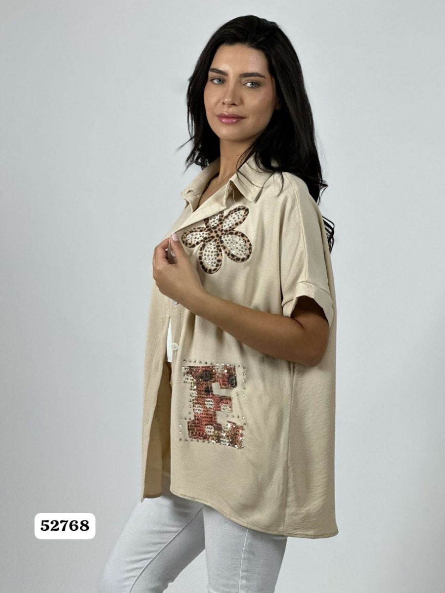 Blusa Crepe LOVE Print Chic con Brillos A1-108