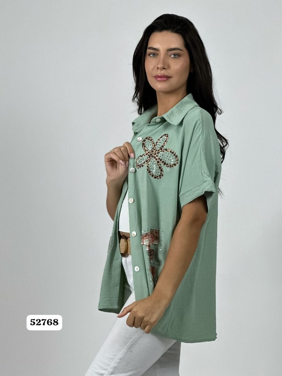 Blusa Crepe LOVE Print Chic con Brillos A1-102