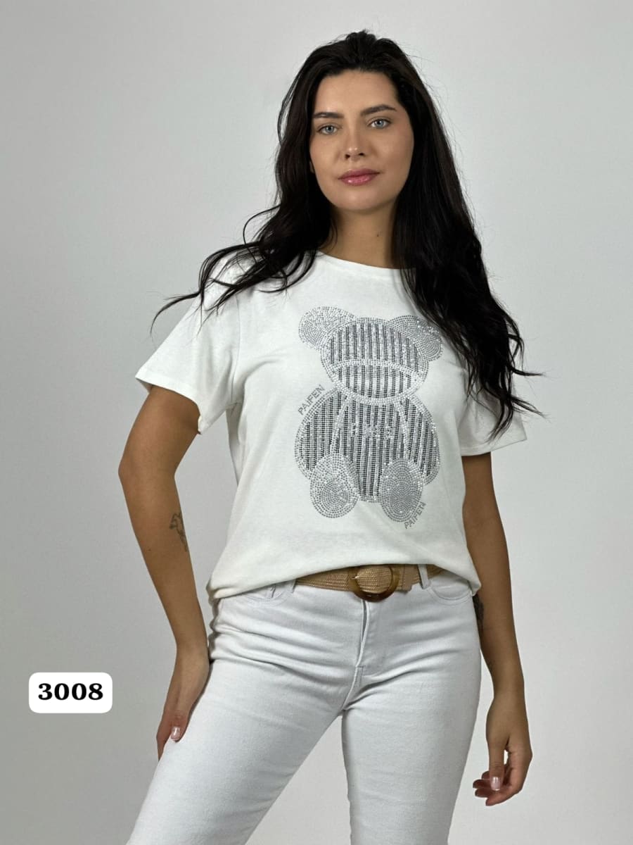 Polera Algodon Casual Oso Brillante A1-394