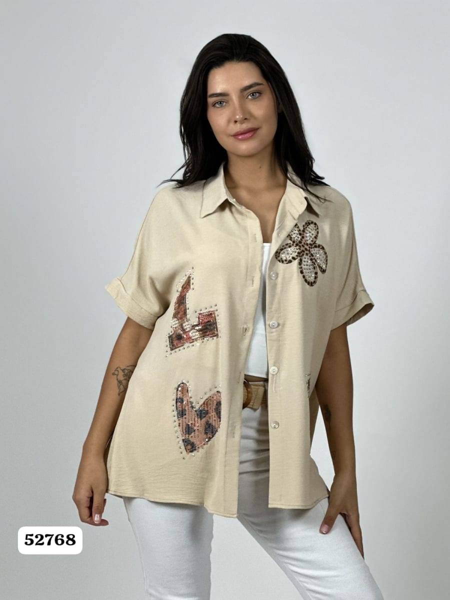 Blusa Crepe LOVE Print Chic con Brillos A1-107