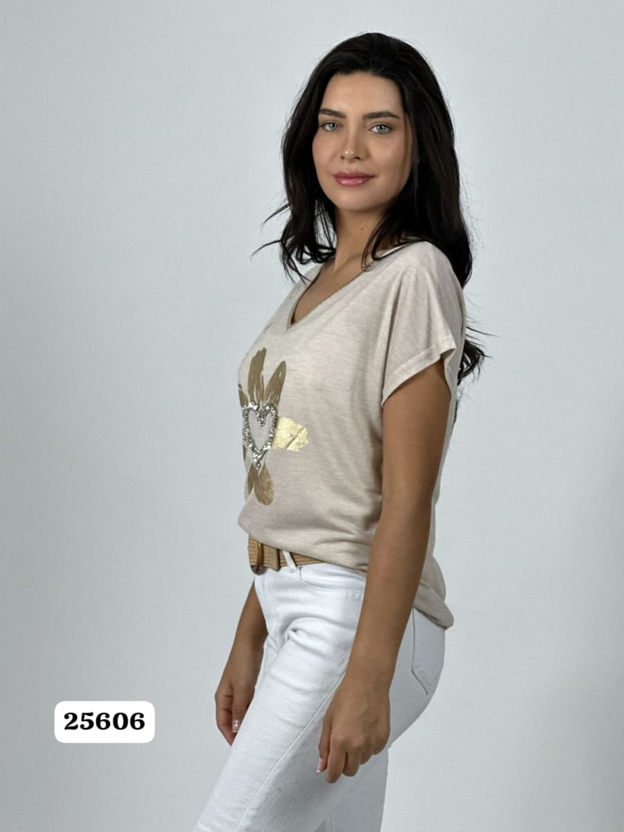 Polera Hilo Cuello Corazon Dorado A1-398