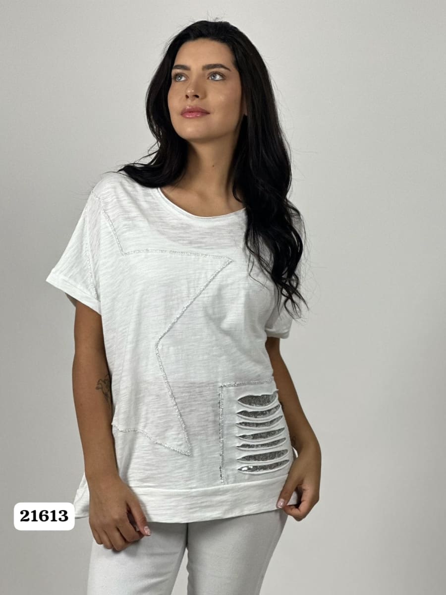 Polera Algodon Estrella y Rasgaduras Brillantes A1-375