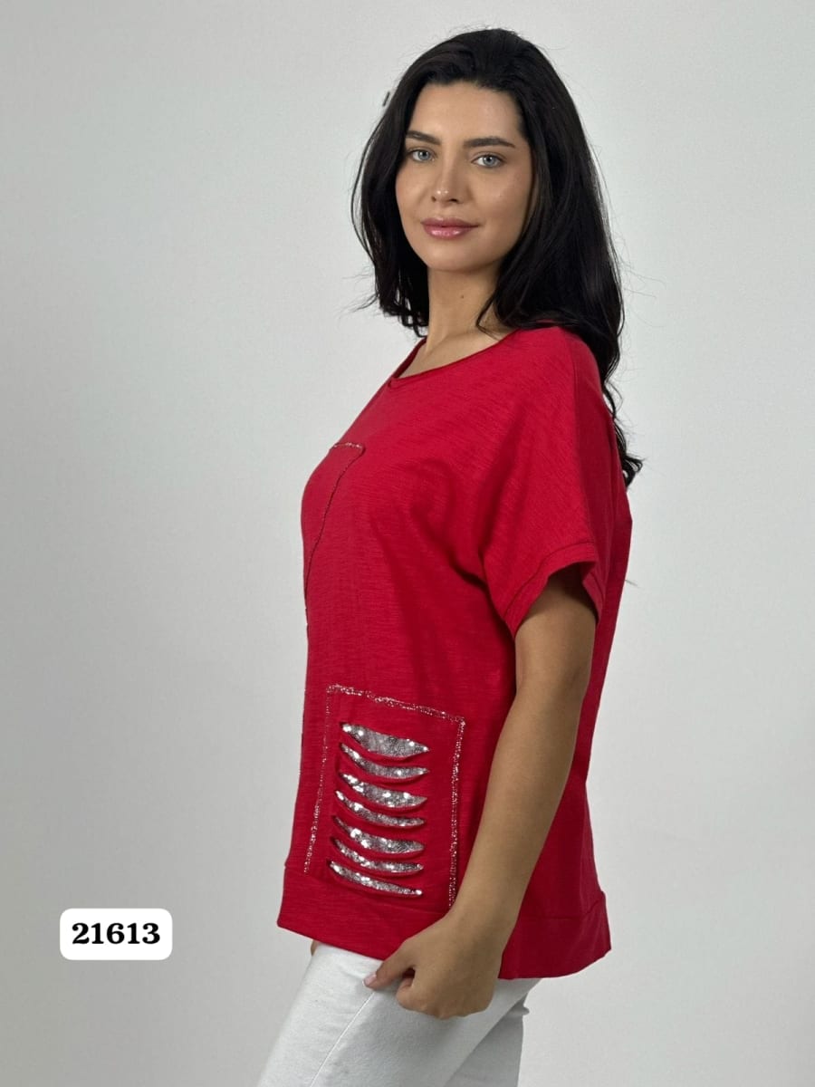 Polera Algodon Estrella y Rasgaduras Brillantes A1-373