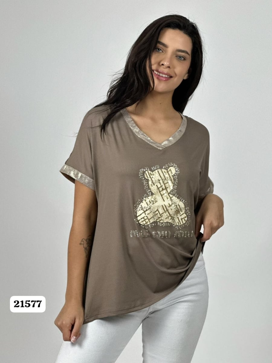 Polera Algodon Dorso Tejido Oso Brillos MIU MIU MIU A1-315