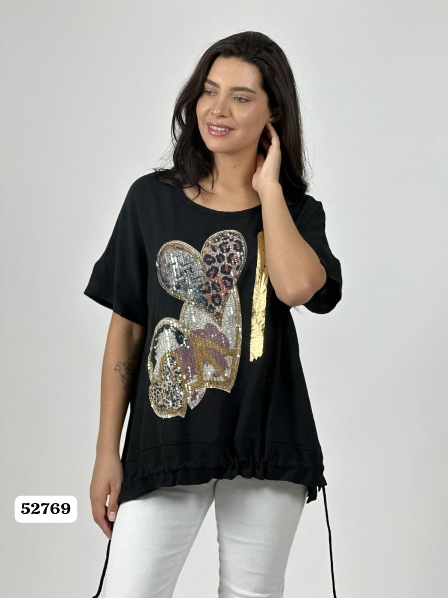 Polera Crepe Casual 3 Corazones Print/Hippie Chic A1-374