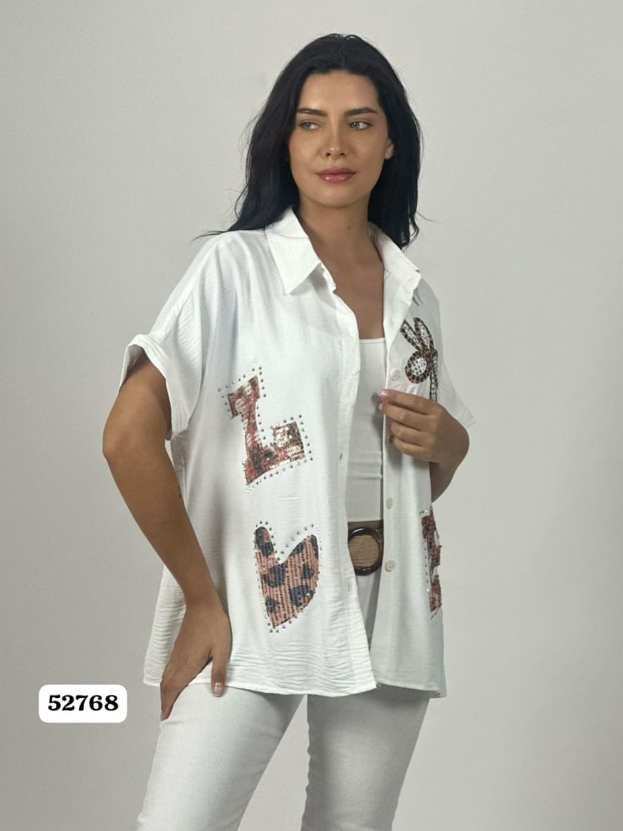 Blusa Crepe LOVE Print Chic con Brillos A1-1010