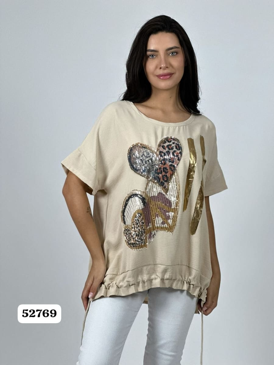 Polera Crepe Casual 3 Corazones Print/Hippie Chic A1-377